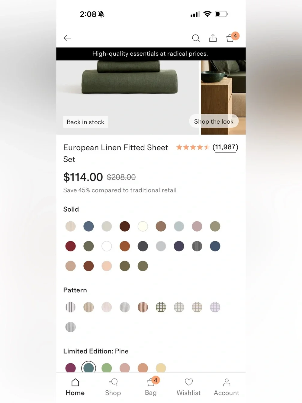 Full Pine Green European Linen Fitted Sheet Set - Retail $114